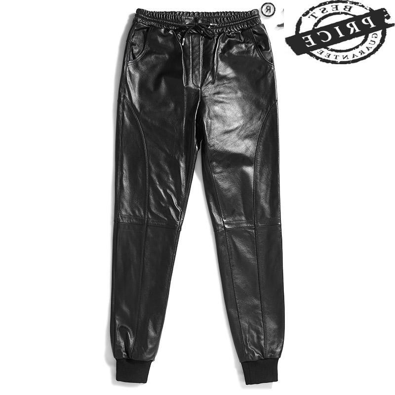 

Men's Pants Genuine High Quality Leather Men Cowhide Korean Style Mens Trousers Autumn Winter 2022 Pantalon Cuir Moto 2a, Black
