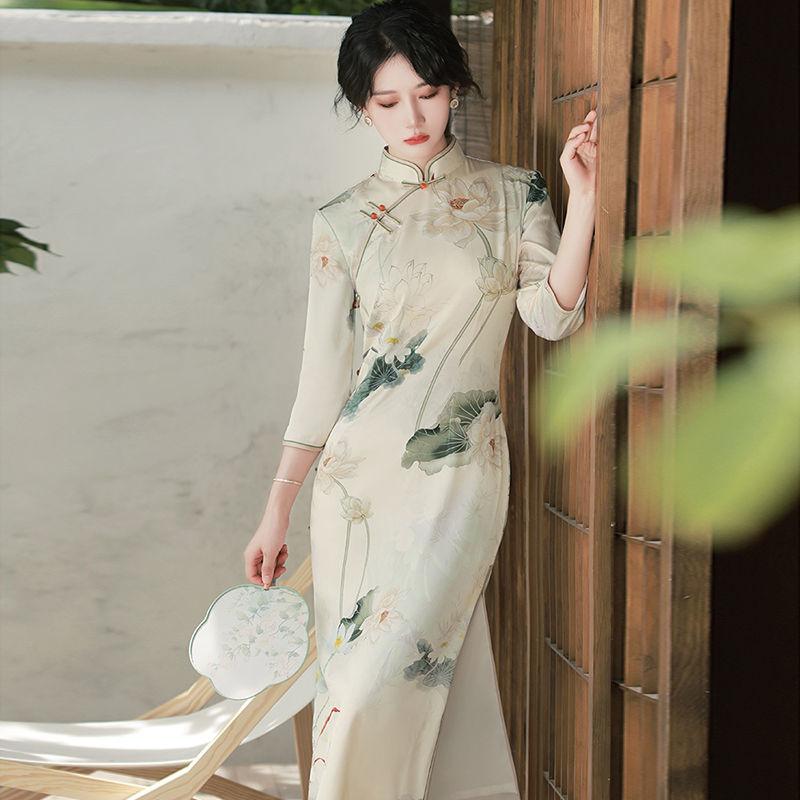 

Ethnic Clothing Spring Slim Long Chinese Style Cheongsam Dress Women Fashion Modern Qipao National Traditional Robe Orientale Girl Vestido C