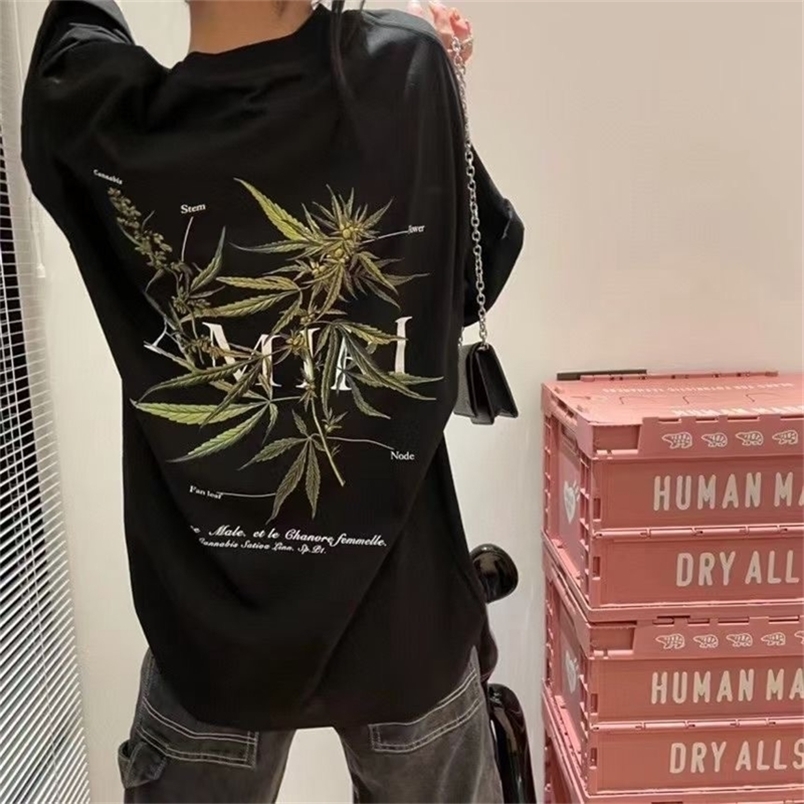 

version Mens t-shirts Amirs High 2022 summer new fashion brand plant leaves flower print high street men's and women's Short Sleeve T-Shirt op, White
