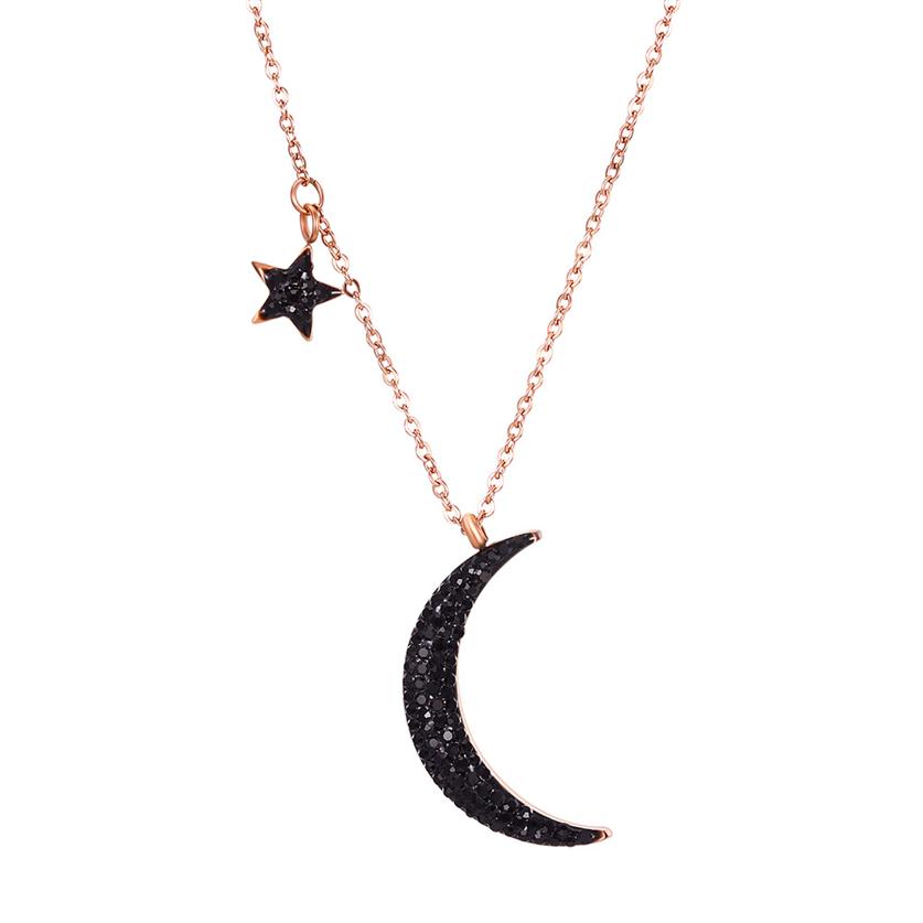

Star and Moon Pendant Necklace Stainless Steel 14k Gold Plated Black Zircon Titanium Steel Necklace Jewelry Women Girl's Gift269f