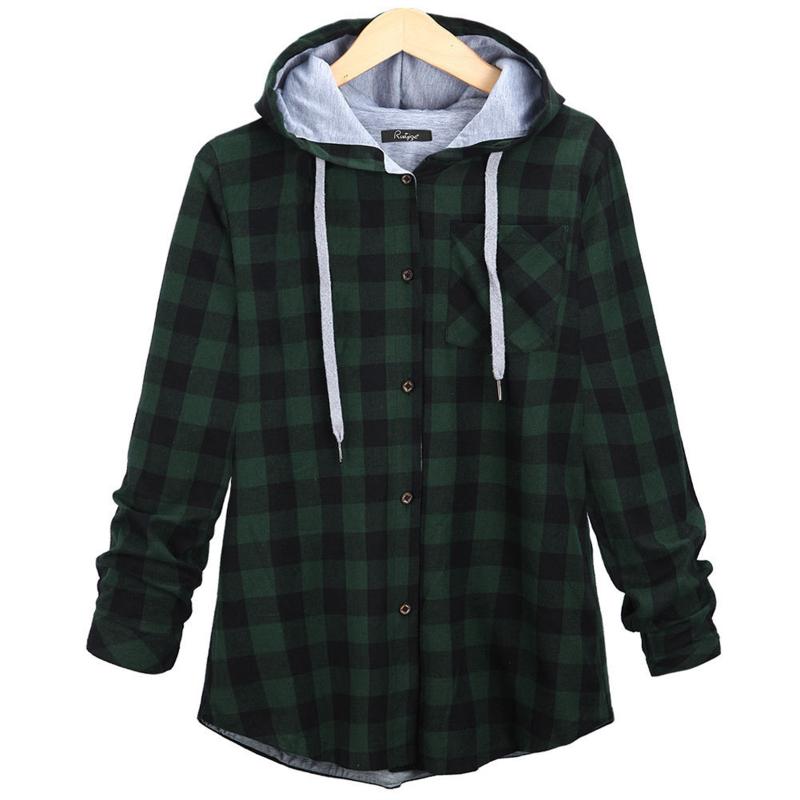 

Women's Jackets Ladies Fashion Hooded Drawstring Classic Long Sleeves Button Pocket Plaid Printed Blouse Top ShirtsWomen's, Grey