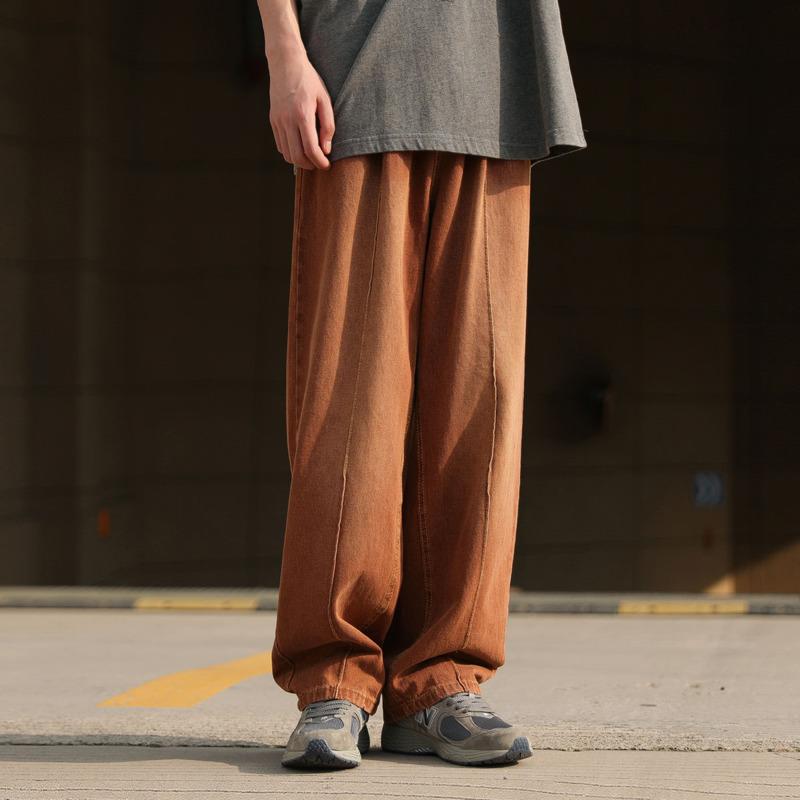 

Men's Jeans Colors Baggy Men Fashion Casual Wide Leg Mens Japanese Streetwear Hip Hop Loose Straight Denim Trousers -2XLMen's, Brown