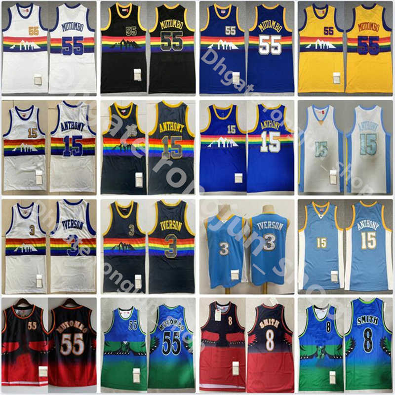 Mitchell and Ness Stitched Men Basketball Dikembe Mutombo 55 Allen Iverson 3 Carmelo Anthony 15 Steve Smith 8 Jerseys Vintage Retro''nb