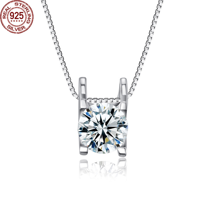 

New Arrival S925 Sterling Silver Jewelry Women's Korean Version Light Luxury Zircon Inlaid Classic Four Claw Pendant Women