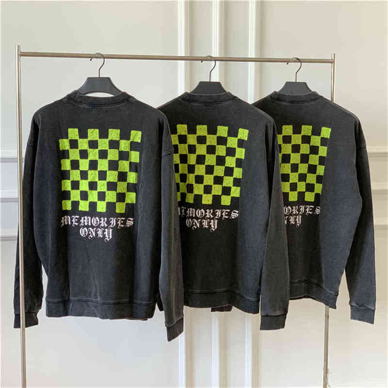 

Men Women Streetwear Checkerboard Lattice Printing Askyurself Sweatshirts Washed Old Vintage Hoodie Loose Pullover Inside Tags T220726