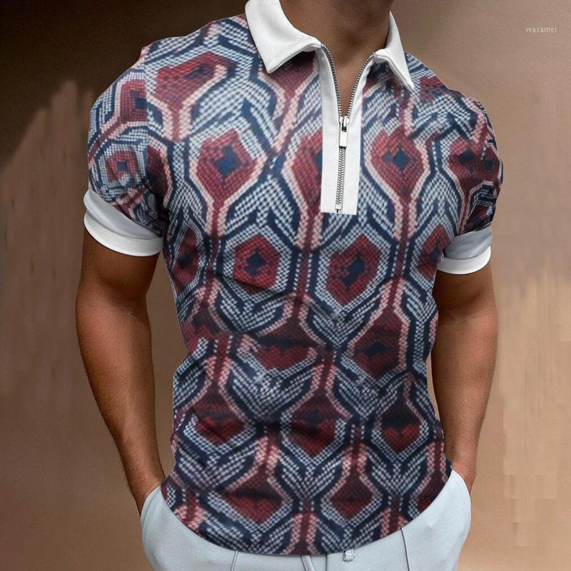 

Men's Casual Shirts Men High Street Print Tee Short Sleeve Mens Turn-down Collar Zipper Shirt Clothing