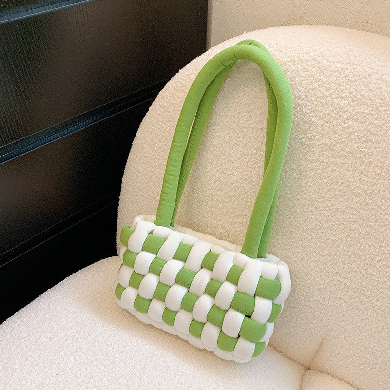 

Women Shoulder Bag cotton Purse and Handbags Female Shopper Fashion Casual Coarse Woolen Yarn Hand-Woven Plaid Underarm Bag 220616, Lvbaige