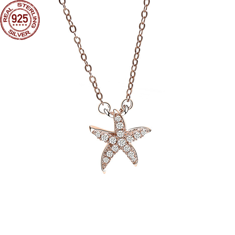 

S925 Sterling Silver Starfish Necklace Women's Korean Version Personalized Versa