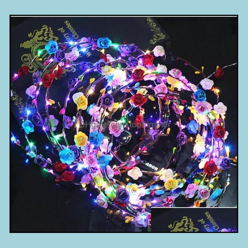 

Flashing Led Glow Flower Crown Headbands Light Party Rave Floral Hair Garland Wreath Wedding Girl Headpiece Decor Drop Delivery 2021 Accesso, Many colors to choose