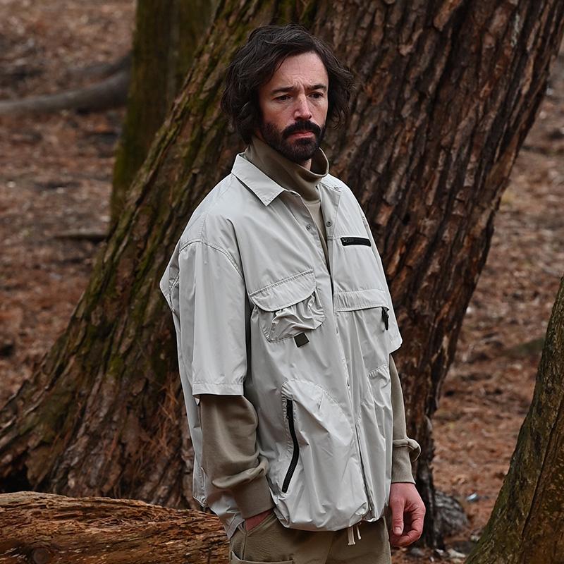 

Men' Casual Shirts Halcyon 22ss Short Sleeve Shirt Solotex Technical Material Multiple Pockets Water Resistant Windproof Urban Outdoor Gorp, White