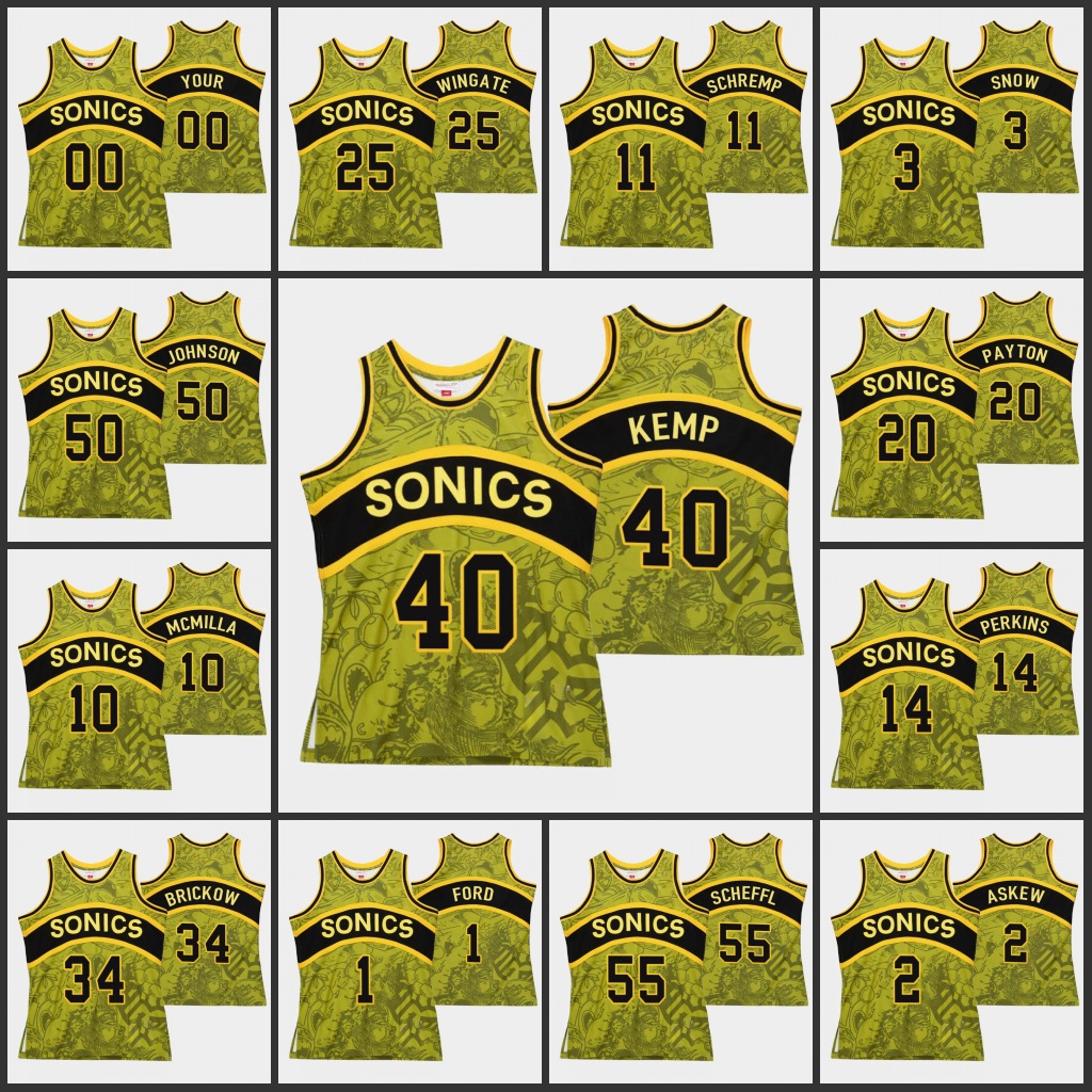 

Seattle''SuperSonics''Vincent Askew Shawn Kemp Gary Payton Eric Snow David Wingate Custom Hebru Brantley X M&N Green Jersey