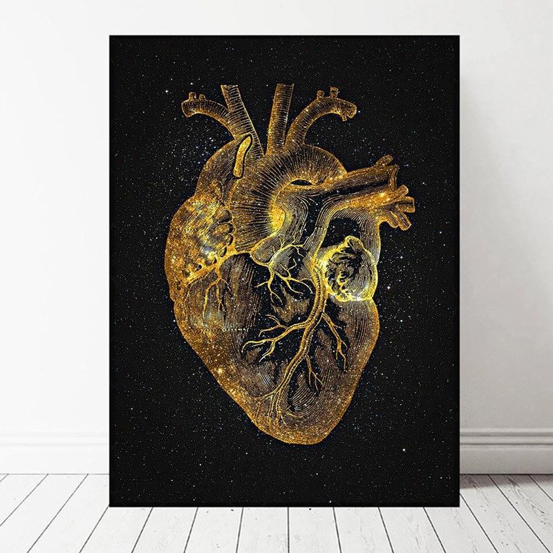 

Black And Gold Beating Heart Posters And Prints Creative Mural Canvas Painting Wall Art Pictures For The Living Room Decoration