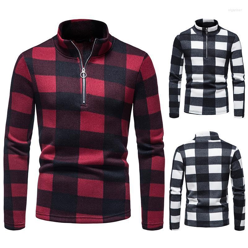 

Men' Sweaters Mens T Shirt Knit High Neck Long Sleeve Zipper Check Print Casual Slim Spring Winter PulloverMen' Olga22, Black