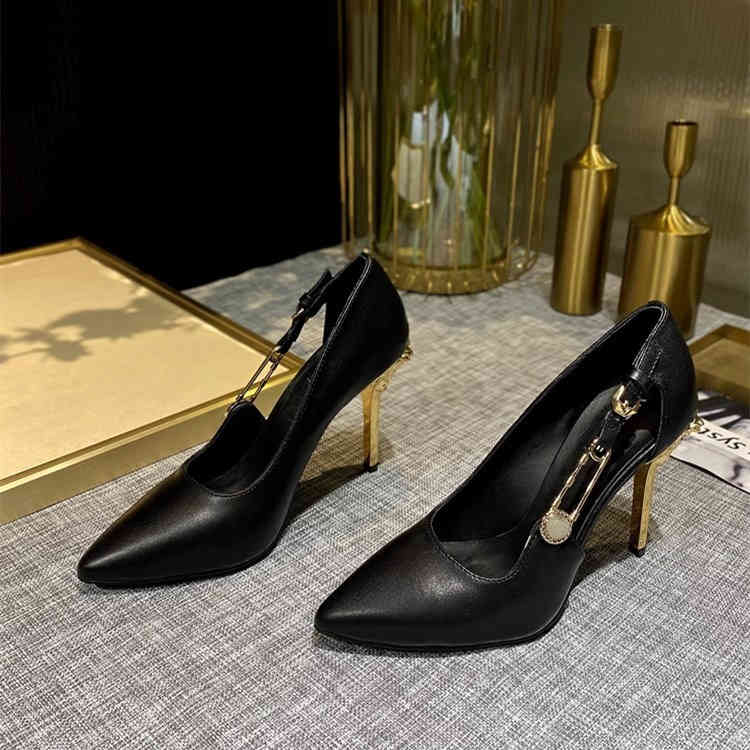 Talons hauts 2022 Medusa Spring and Automne Nouvelle bouche peu profonde Pin Pin Boucle de boucle à talon mince moulu