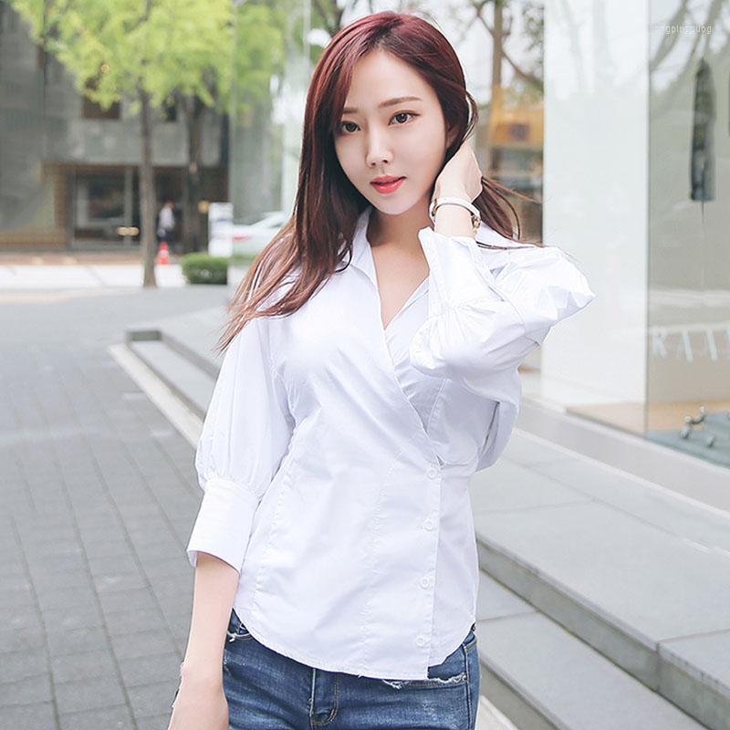 

Women' Blouses & Shirts Fashion Striped Shirt 2022 Spring Summer Korean Style Collect Waist Batwing Sleeve White Tops And Femme