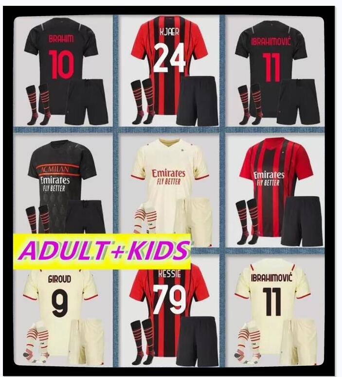 

adult kids kit 21 22 Soccer Jerseys 2021 2022 Zlatan Ibrahimovic Football Shirt REBIC maillot de foot BENNACER ROMAGNOLI THEO R.LEAO SUSO uniforms