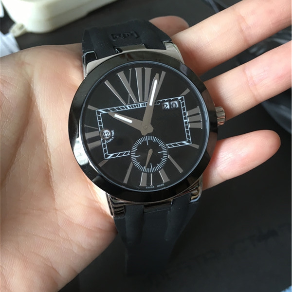 

Hot Male Watches black rubber man watch mechanical Automatic style wristwatch 44mm black Face Transparent Back Side 033