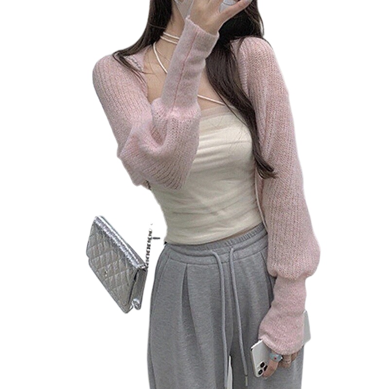 Pull pour femmes coordonnées tricotées purement hauts d'épaule élégant sweater à manches longues décontractées cardigans avant printemps été vert