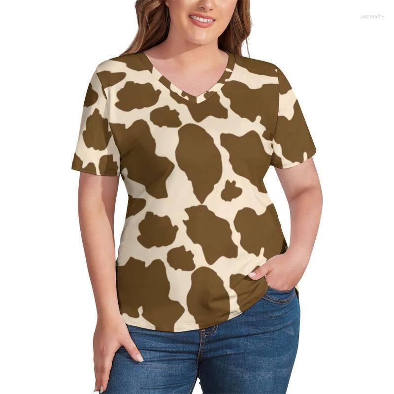 

Women's Plus Size T-Shirt Brown Spots Cow Print T Shirts Farmer Animals Trendy Casual V Neck Short Sleeve Elegant Tee Shirt Beach TopsWomen', Style-6