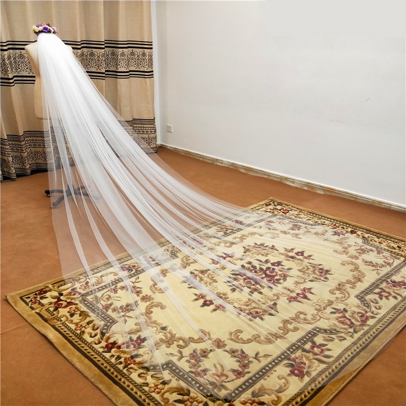 

Bridal Veils Physical picture Elegant Wedding Veil 3 Meters Long Soft Bridal Veils With Comb White 1 layers Ivory Color Bride, 3m