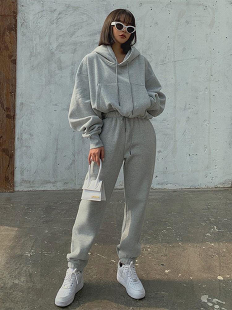 

Women' Two Piece Pants Women High Quality Autumn Winter Tracksuits Female Fleece Trousers Suit Hooded Sweatshirts & Casual SportswearWo, Black pants