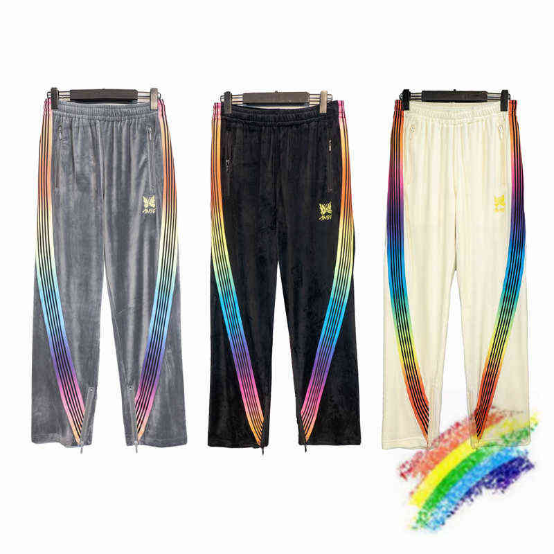 

Velvet Awge Needle Jogging Pants Men Women Butterfly Embroidered Needles Drawstring Track Pants Striped Webbing Pants T220721