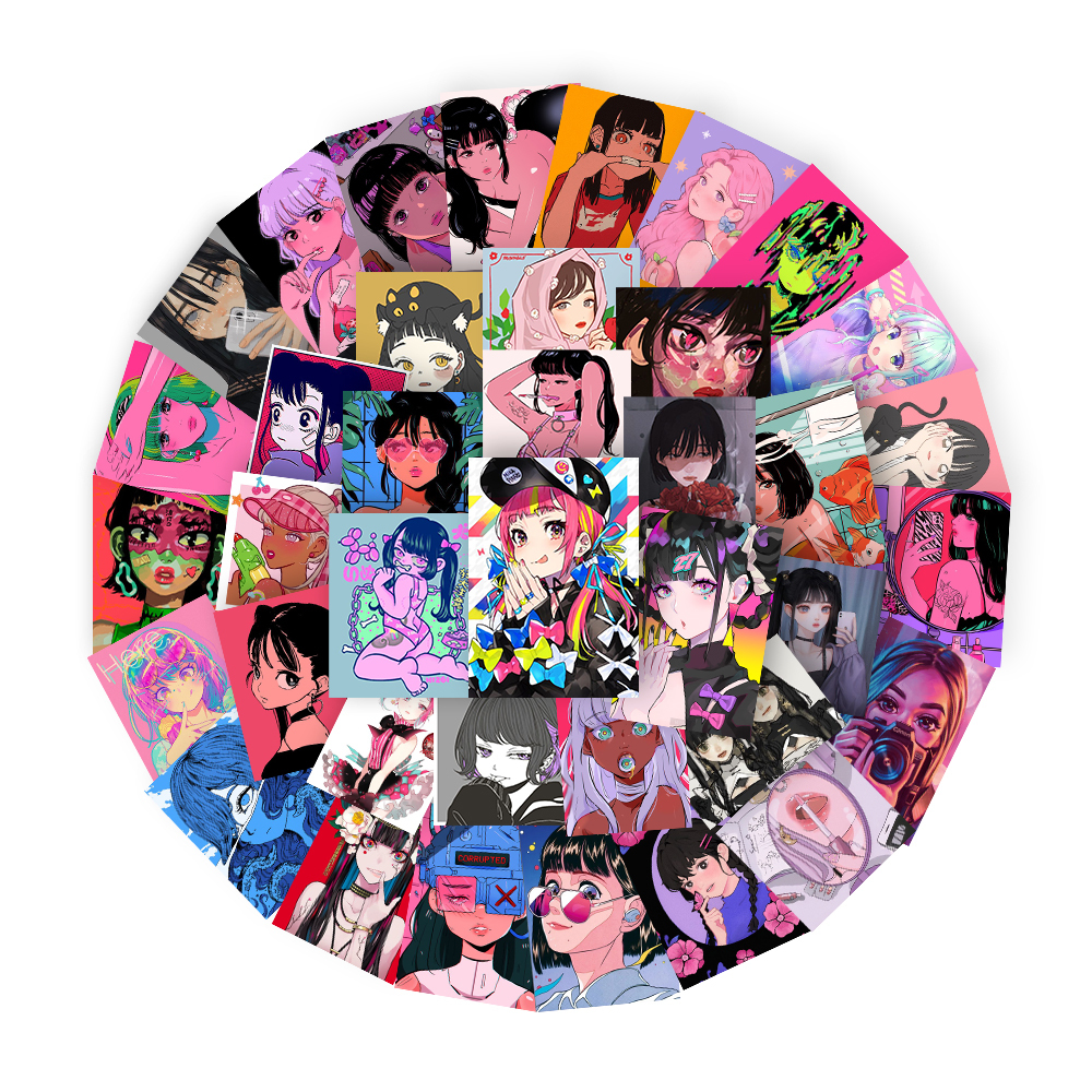 

Waterproof sticker 10/55PCS Waifu Stickers Anime for Phone Journal Laptop Luggage Case Guitar Cartoon Graffiti Decorative Aesthetic Random Sticker Car stickers, Black