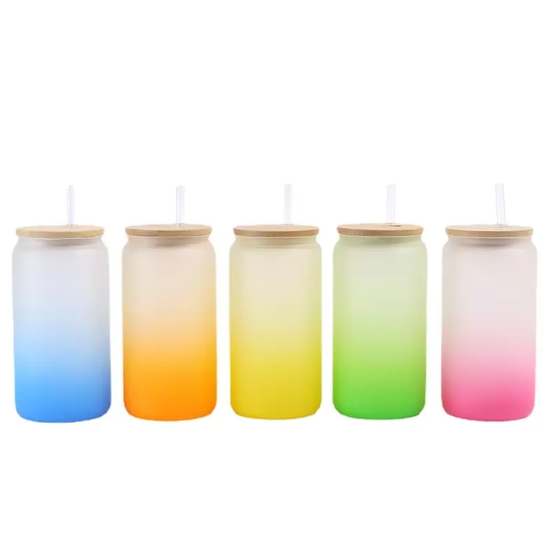 

12oz 16oz 20oz 25oz DIY blank cups sublimation Can Tumblers Shaped Beer Glass Cups with bamboo lid and straw for iced coffee soda