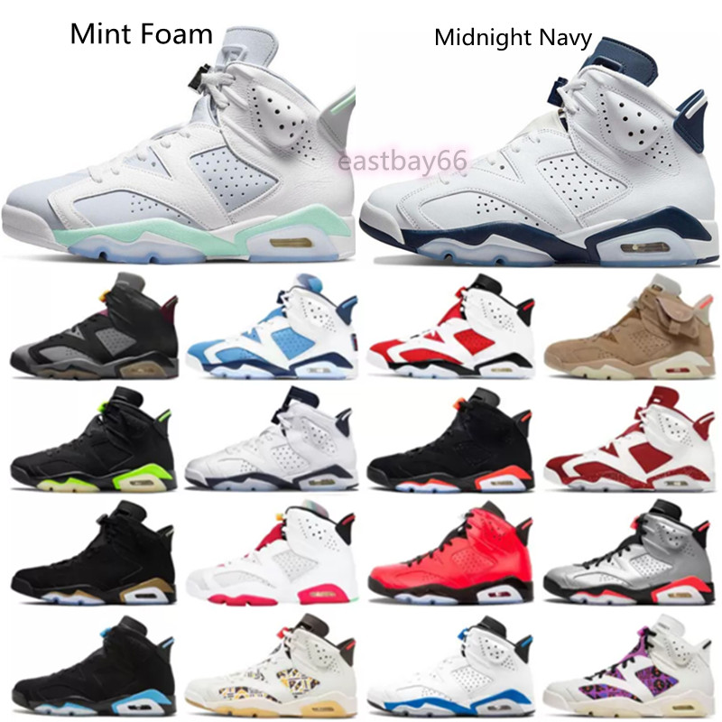 

Newest Arrival Jumpman 6s Basketball Shoes Midnight Navy Mint Foam Georgetown UNC University Blue Infrared 23 Electric Green Red Oreo Black Cat Men Sports Sneakers, A38 alternate hare 40-47