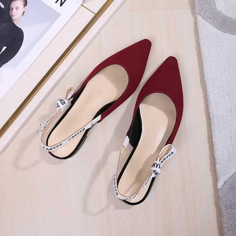 

2022 New Fashion Patent Point Toe Summer Sandals Women Knitted Slingback Low Heel Shoes Butterfly Ribbon Bow Spring Autumn Pumps234t, Color 2