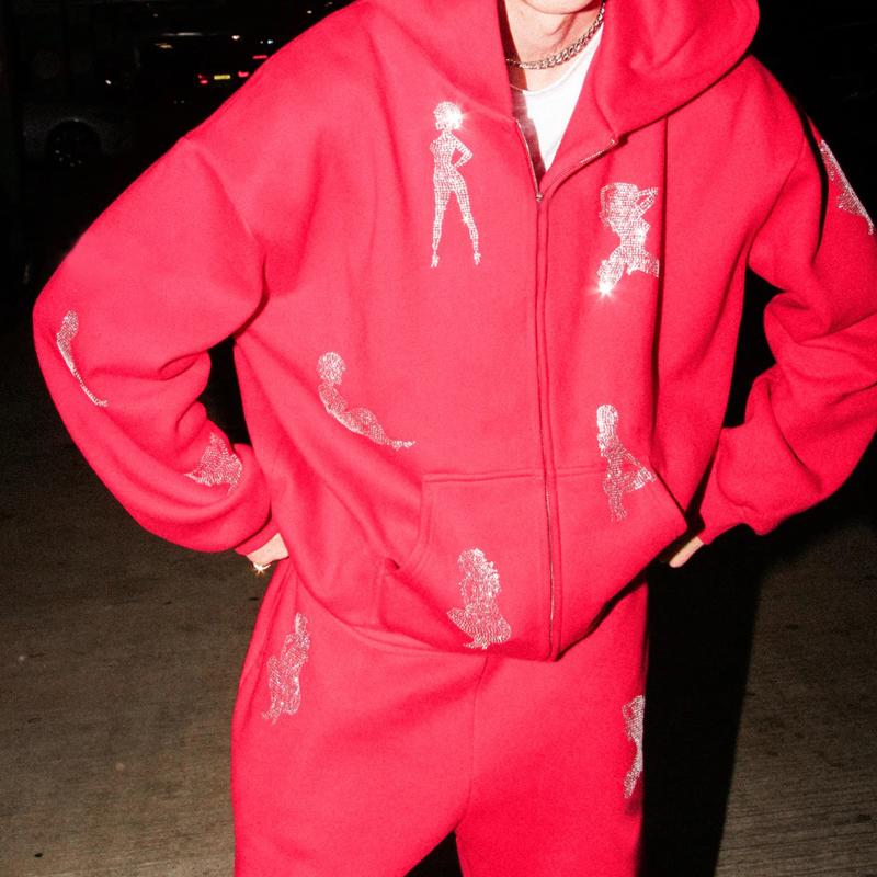 

Men' Hoodies & Sweatshirts Hip Hop Y2K Rhinestone Graphic Zip-up Oversize Unisex Streetwear Coats Jumper Male Hoody Men' Jogging Zippe, Black coats