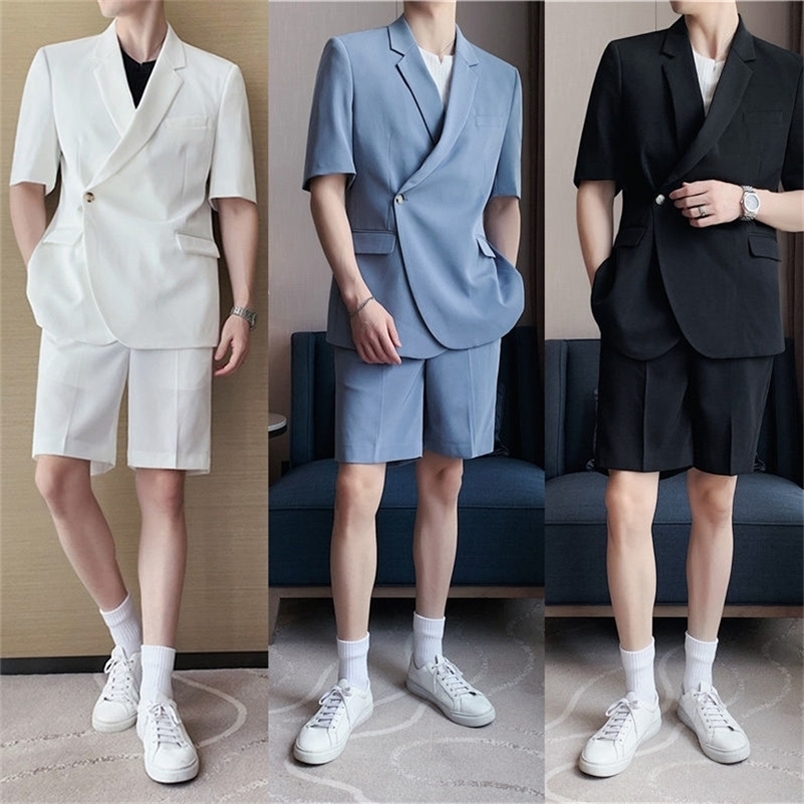 Dernier Manteau Pantalon Designs Casual Hommes Shorts Ensembles D'été Mince Coréen Mince Tendance Beau Costume À Manches Courtes Veste Blazer Jap