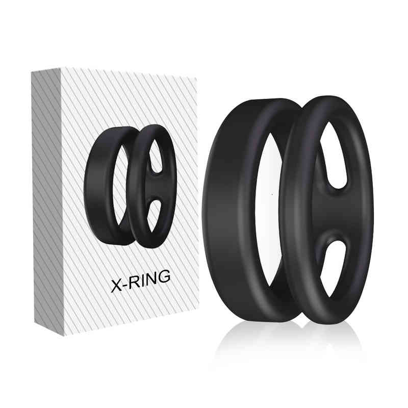 Male Silicone Rubber Dual Cock Ring Sex Delay Premature Ejaculation Dick Lock Double Penis Ring Toys for Man FLA2 61TN-image-771013127