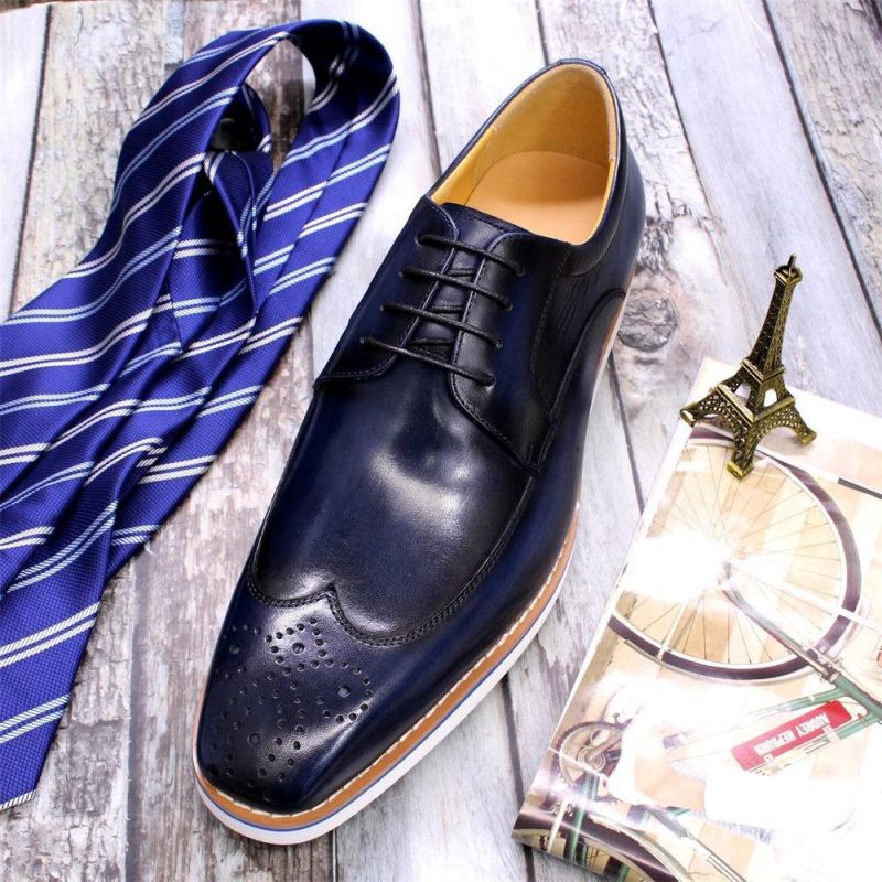 

Pointed Toe Brogue Carved Derby Shoes British Business First Layer Cowhide Men Youth Daily Lace-up Thick Sole Shoes KB251, Clear