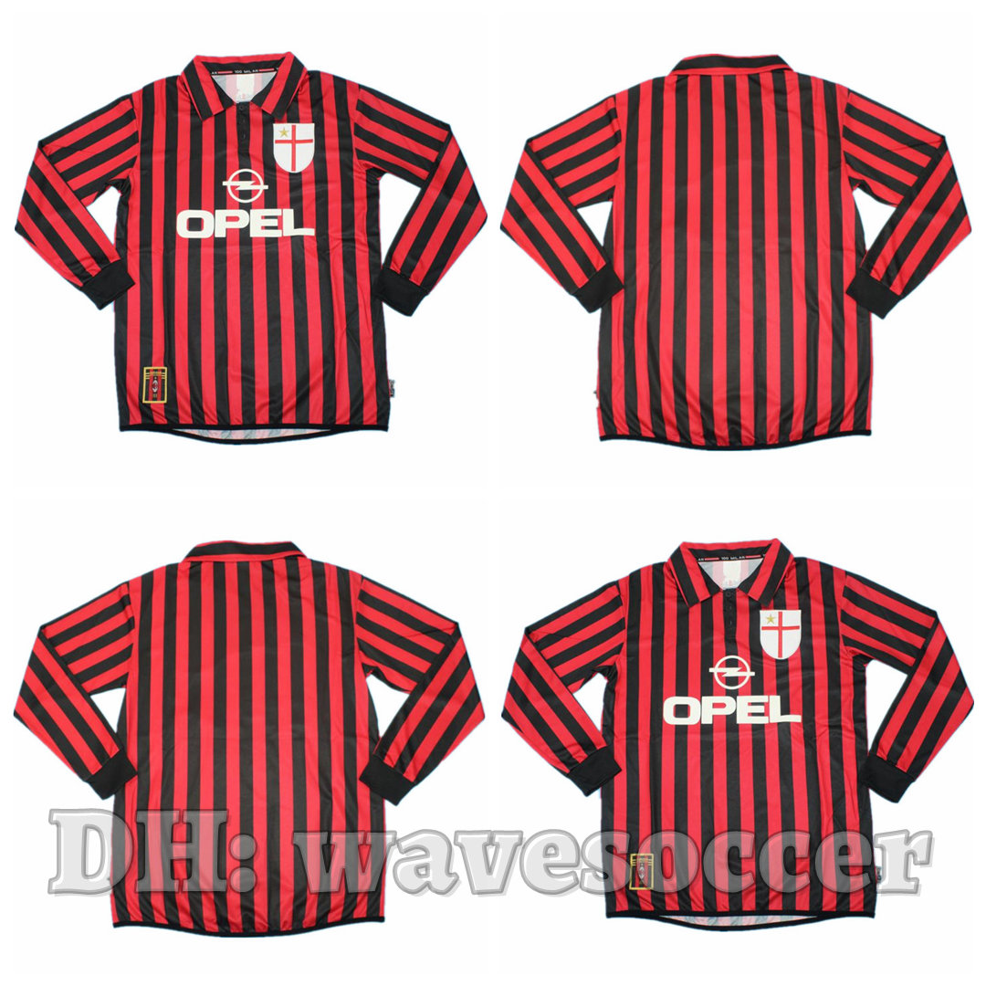 

99 00 centenary long Sleeve Soccer Jerseys Retro maillot classic vintage camisetas football shirts Uniforms men home SHEVCHENKO BOBAN MALDINI AC MILANs, 99-00 home long