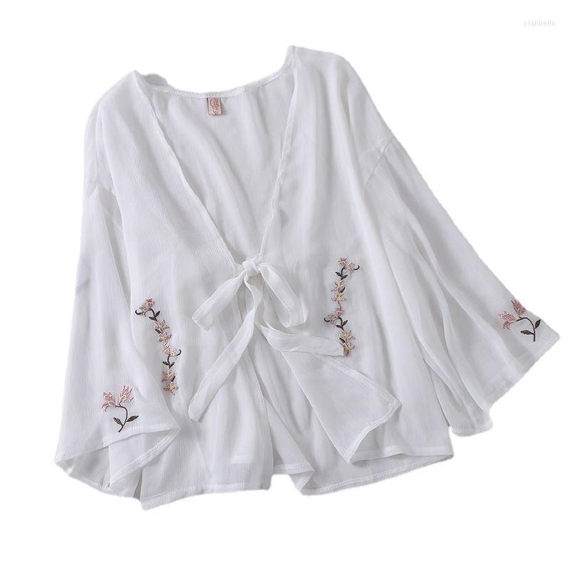 

Women's Swimwear Arrival Women Thin Chiffon Cardigan Breathable Sun Protection Clothing Tops For Summer Blusas Mujer De Moda 2022 Verano, White