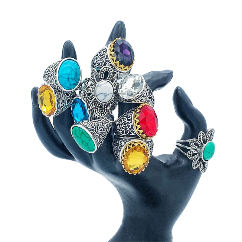 

wholesale 30pcs CZ Turquoise Vintage Band Rings Mix Punk Charm Jewelry For Women Girls Wedding Finger