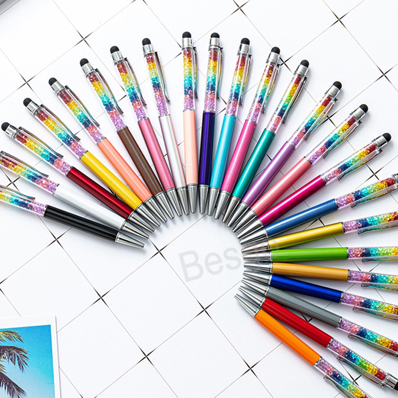 

Rainbow Crystal Ballpoints Metal Student Writing Ballpoint Pen Mobile Phone Touch Pen School Office Signature Pens Festival Gift BH7293 TYJ, 24 colors