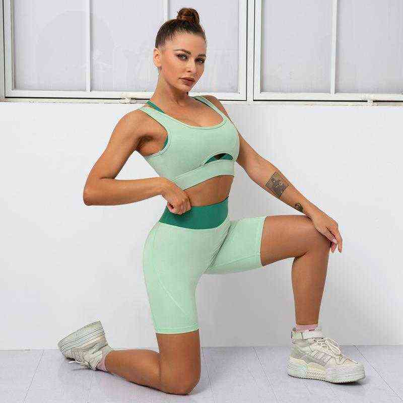 

Two Piece Yoga Set Women' tracksuit Sportwear Leggings Sport Outfit For Woman Suit For Fitness Gym Clothes Running Crop Shorts T220725, Blue set