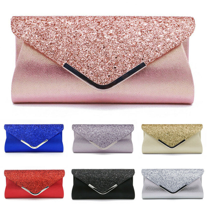 

Fashion Lady Women Glitter Clutch Wallet Long Evening Wedding Prom Purse Handbag 220816, Red