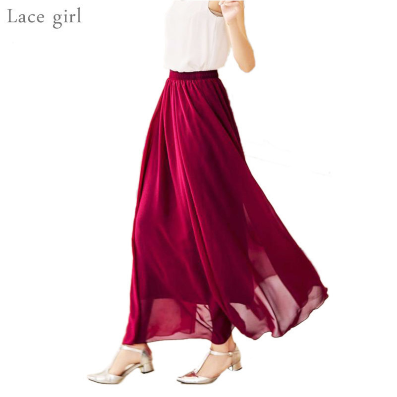 

Womens Elegant High Waist Chiffon Skirt Elastic Waist Casual Long Maxi Skirts Saias 8090100cm 22 Color Summer Autumn Y200326, Nude