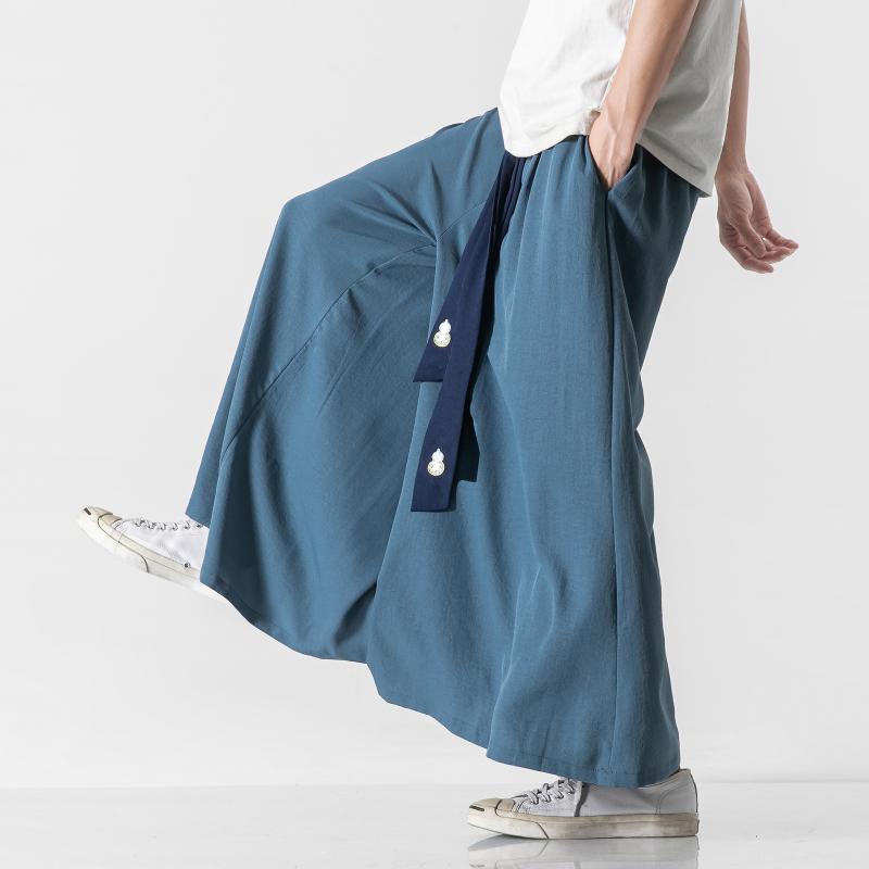 

Men's Pants Summer Men Linen Wide Leg Chinese Style High Street HanFu Trousers Male Big Draped Crotch Robe DropMen's, Black