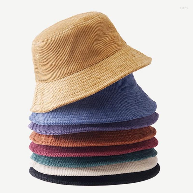 

Berets Corduroy Bucket Hats Women Casual Fisherman Hat Men Autumn Winter Warm Basin Plain Shade Cap Panama Solid 9 ColorsBerets, Black