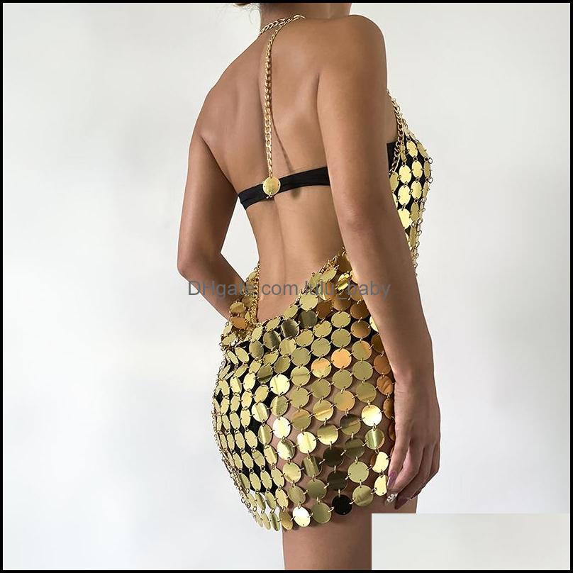 

Chains Necklaces Pendants Jewelry Skirts Beach Women Body Chain Cool Sexy Mesh Sequin Bra Bikini Nightclub Style Exaggerated Round Clothes