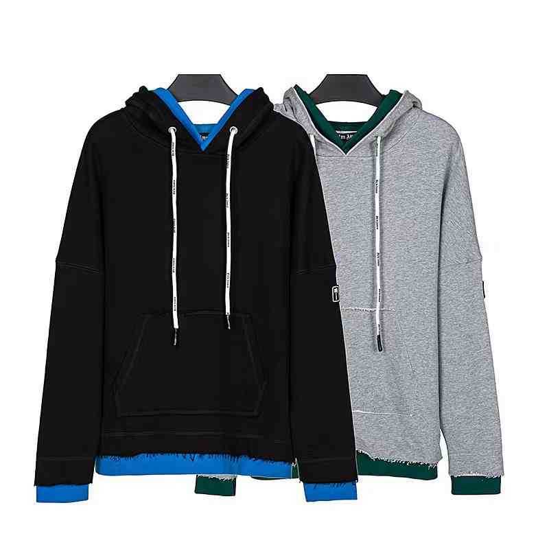 

European and American Designer Palmangel Hoodies Stitching Tide Brand Contrast Color Fake Two-piece Men' and Women' Loose Bf Jac, Black