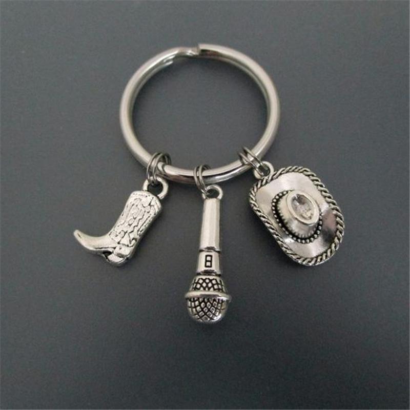 

Keychains Country Music Keychain Microphone Key Ring Cowboy Accessories