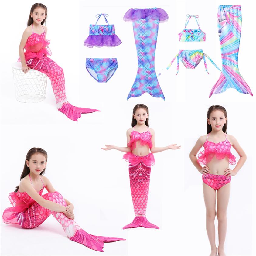 

Girls Swimsuit 3pcs Mermaid Tail swimwear kids mermaid Swim pool Bathing Suit Princess beach bikini girls party Cosplay Costumes288g