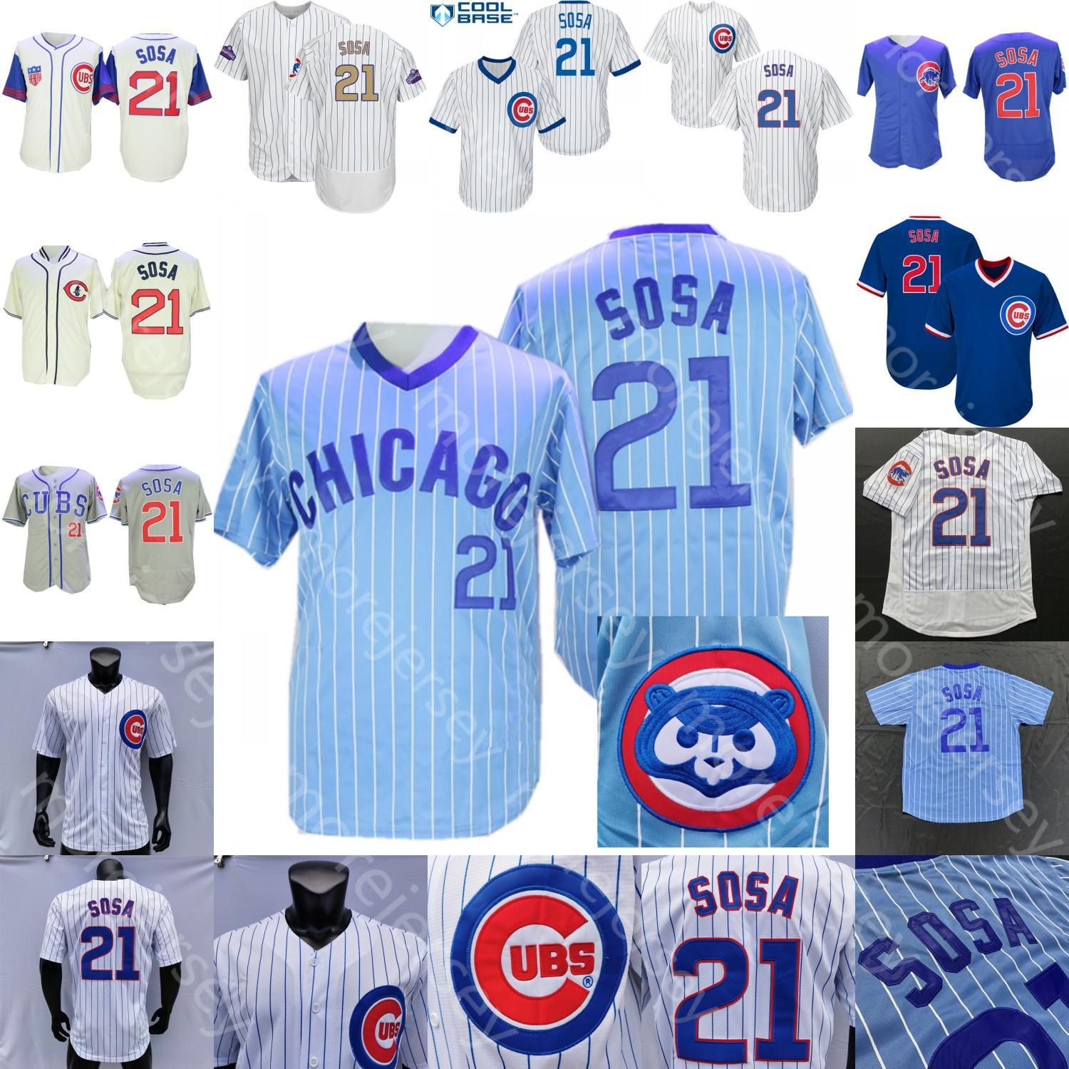 

College Wears Sammy Sosa Jersey 1988 Baseball Baby Blue Pullover White Pinstripe Grey Cream Pullover Button Home Away All Stitched Men Size, Fans.