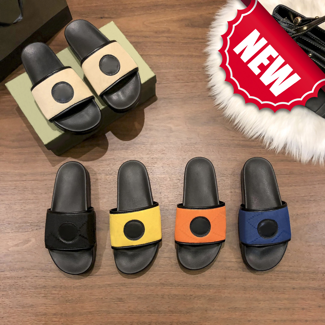 

With Box Italy slipper Nylon Fabric Grids Slide Sandals beach men women shoes black blue yellow beige orange summer designer sandal flat slides luxury mens slippers, Double box