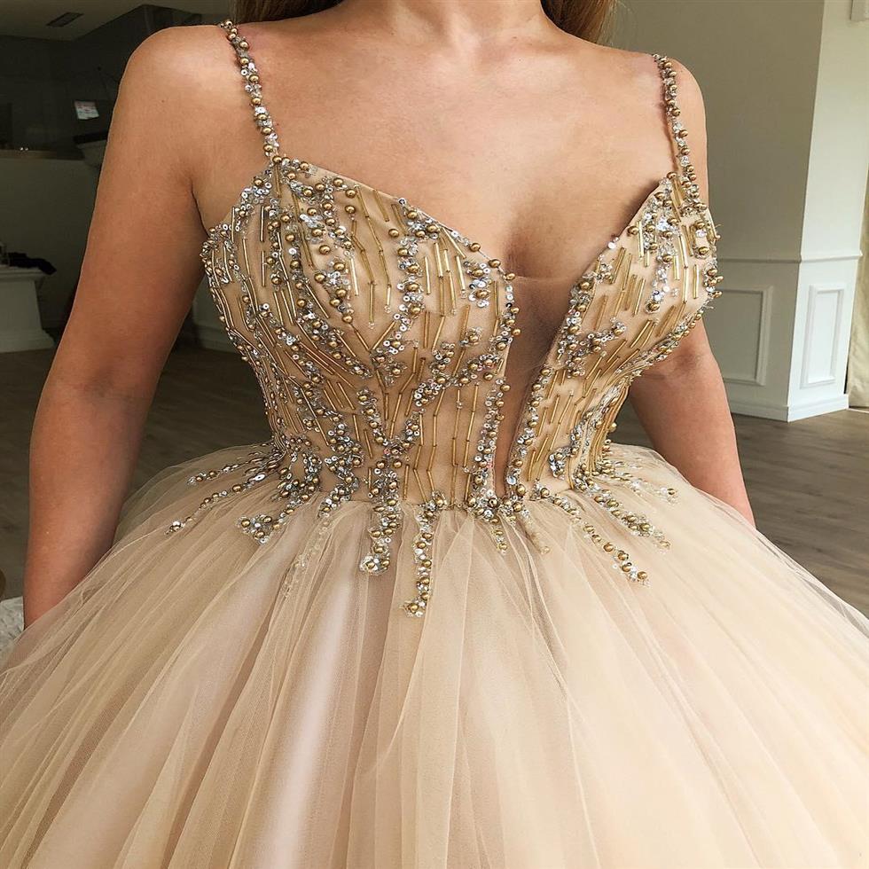 

Ball-Gown Tulle Evening Dresses Luxury Beading Spaghetti-Straps Sleeveless Prom Dresses vestidos de quincea era Formal Dresses Pro282a, Hunter